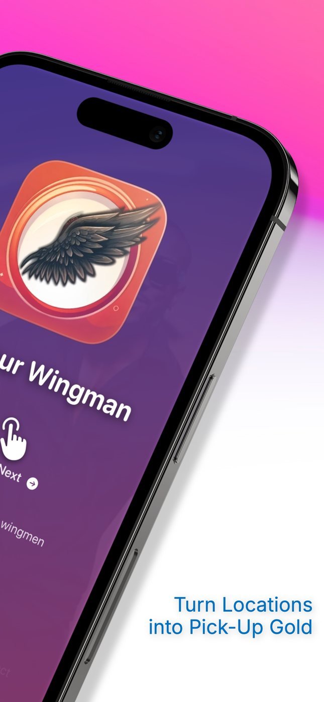 Meet Your Wingman screen, turning the location you are in into an opening line.